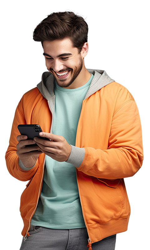 laboratorio estrategico y creativo hombre sonrie viendo el movil